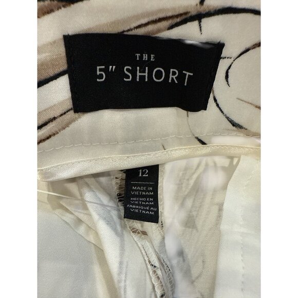 WHBM The 5" Short Belted White with a Brown Leaf Fern Design Chino Size 12 NWT - Picture 4 of 5